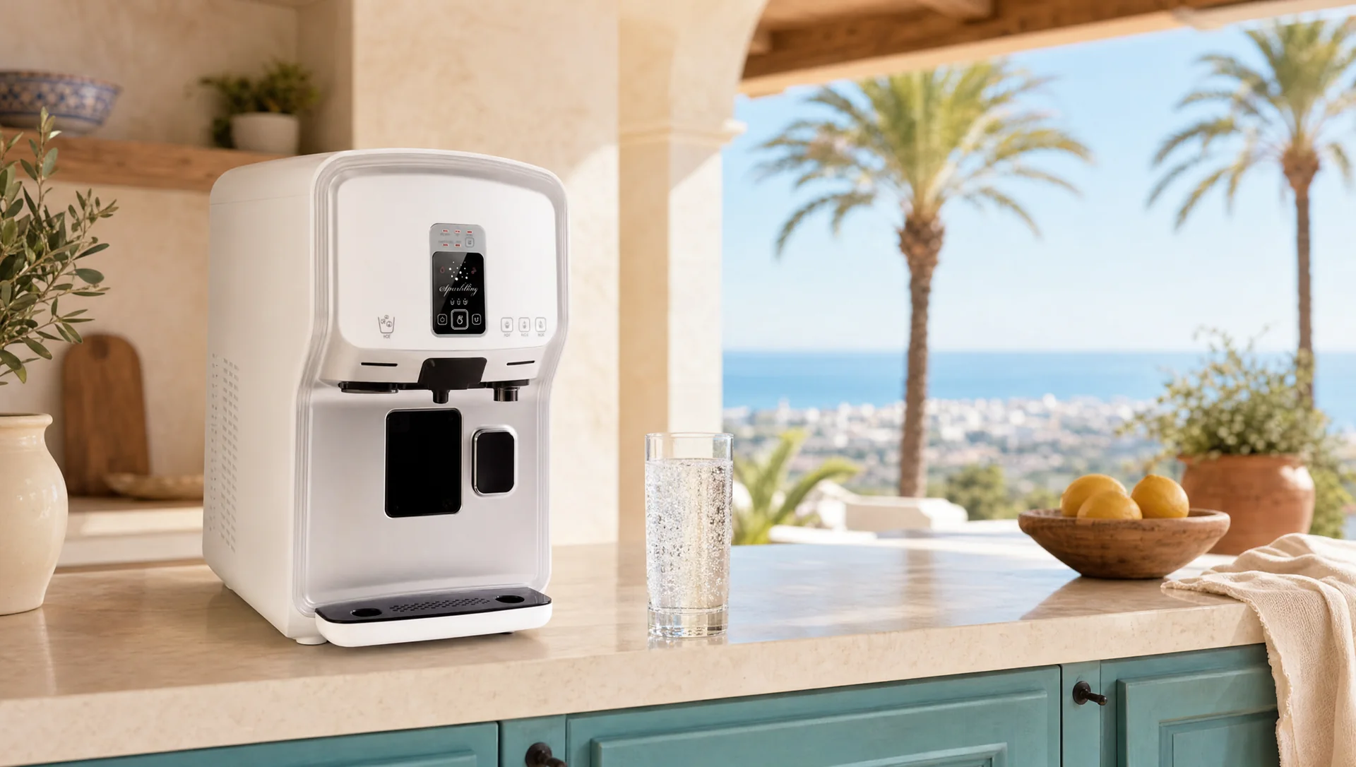 Villa luminosa en la Costa del Sol, hogar donde el agua del grifo se filtra en la encimera con WATERlife BLUE Sparkling